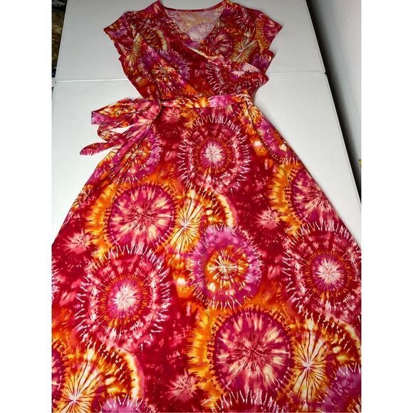 Floral Print Tie Dye Dress midi Vneck Approximately Size M - Picture 4 of 16